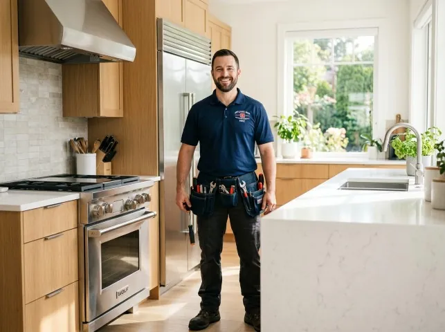 Appliance Repair Hero technician in a Albertson, NC kitchen after an appliance repair